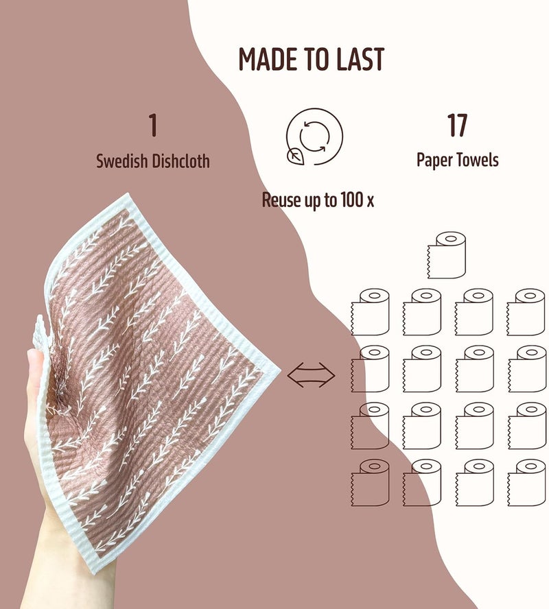 Augine Swedish Dishcloths for Kitchen, 5 Pack Reusable Paper Towels Washable, Super Absorbent Swedish Dish Cloths, Non-Scratch, Biodegradable - Image 4